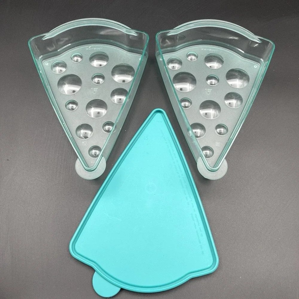 Vintage Tupperware Keep 'N Heat Pizza Keeper Set Teal 4106A-2 Triangle Container